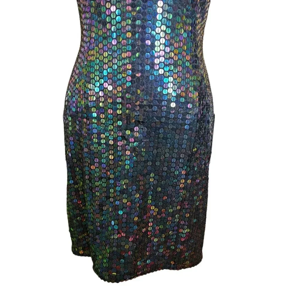 Vintage 90s Womens Sz 8 Mermaid Sequins‎ Sparkle Cocktail Dress Bodycon Sexy - Picture 4 of 15